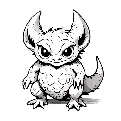 Cute Little Monster Creature Line Art Tattoo Design