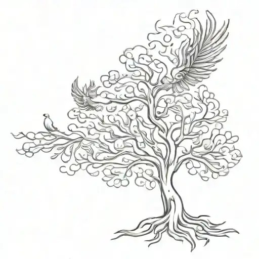 Simple Tree Of Knowledge With Phoenix Rising Symolize Family