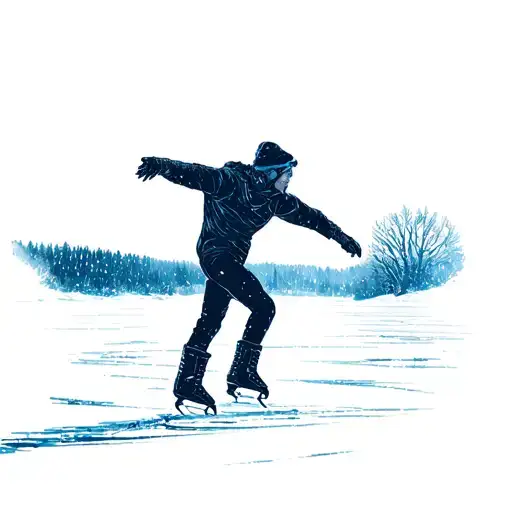 Male Ice Skater On Frozen Lake In Silhouette Surrounded