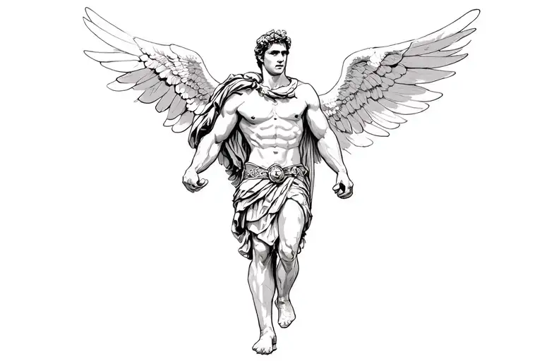 Muscly Roman Soldier Icarus Pose With Wings