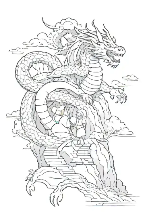 Design A Peaceful Mountain Landscape With A Studio Ghibli Inspired Character Slaying A Dragon