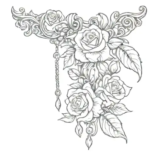 Old English J Necklace Hanging From Roses