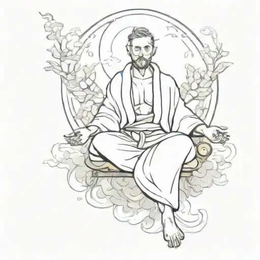 A Man Meditating In The Air Wearing A Robe White Background
