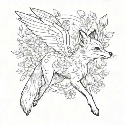 A Fox Flying Surrounded By Flowers Growing