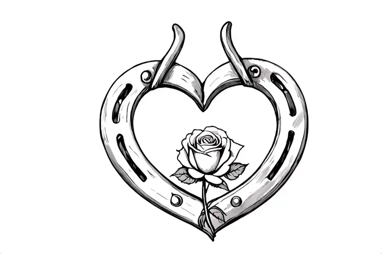 Horse Shoe In The Shape Of A Heart With A Rosebud In It