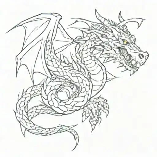 Dragon Wrapped Around A Dog Paw Print Filled