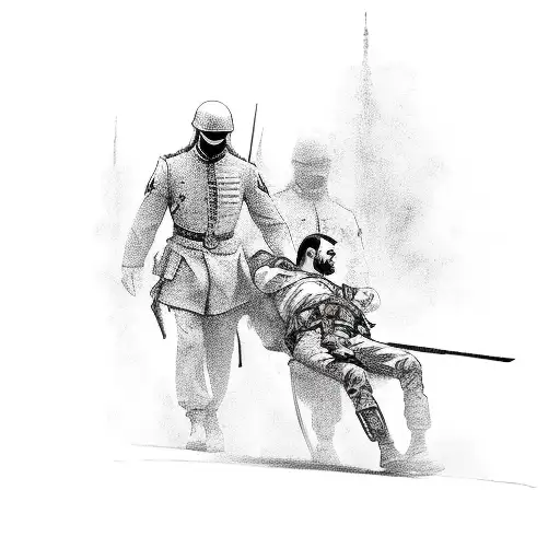 A Military Doctor Pulls A Wounded Man From The Battlefield