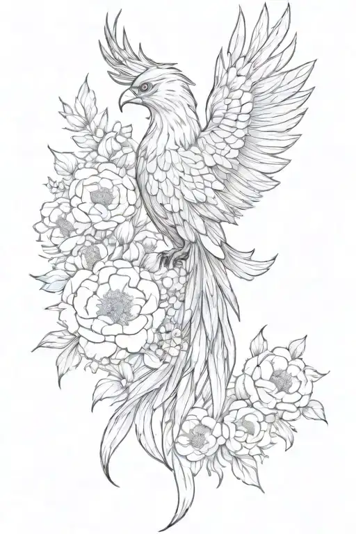 Phoenix With Peonies And Daisies