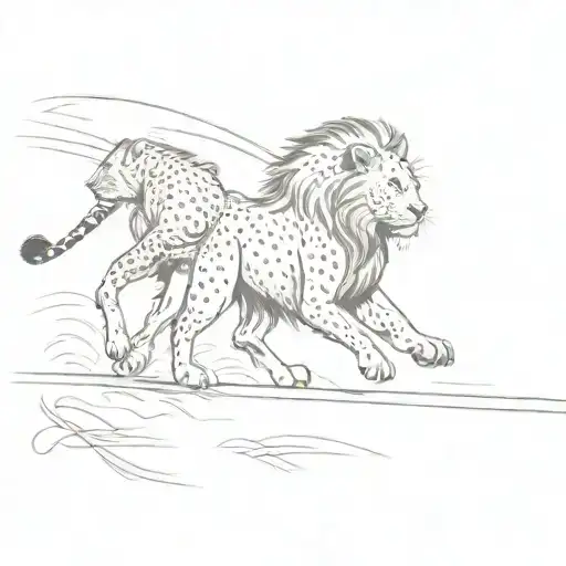 A Lion And Cheetah Racing Each Other On A Track And Field Background
