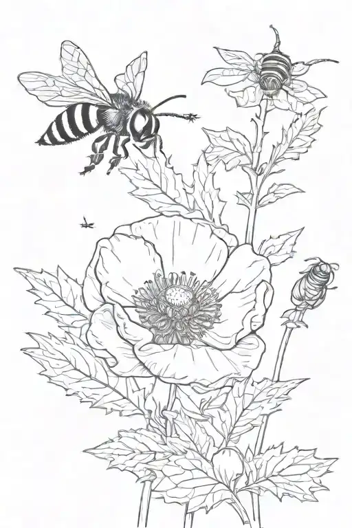 Poppy And Holly Birth Flower With A Bee And A Star