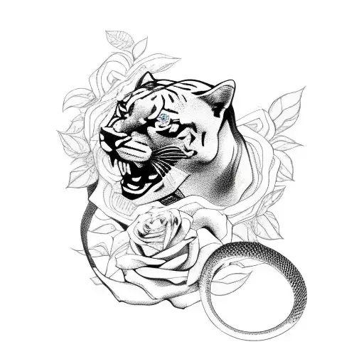 Panther With Roses And A Snake