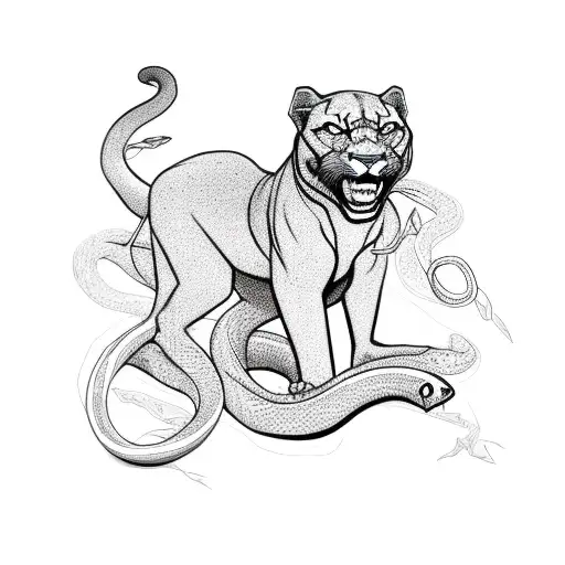Panther Prowling With Roses And A Snake