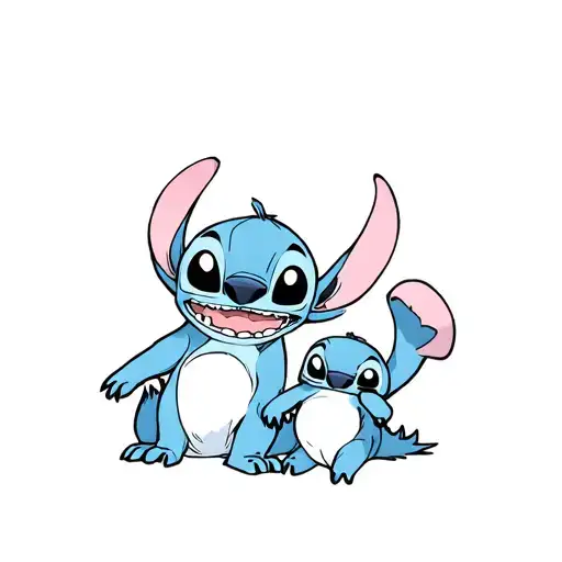 Stitch And Ohana Cartoon Style Illustration