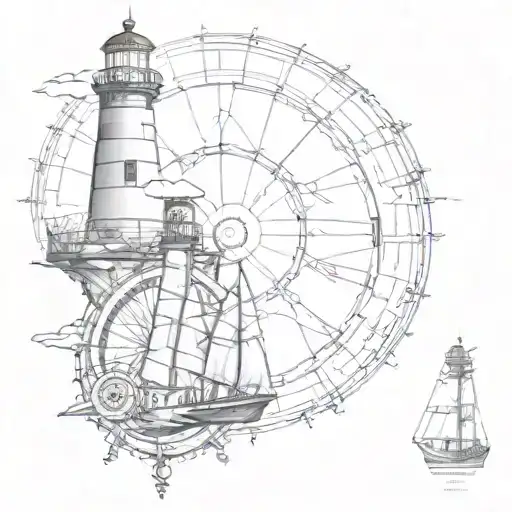 Combine Elements Of A Lighthouse And A Ship's Wheel In A Unique Tattoo Design