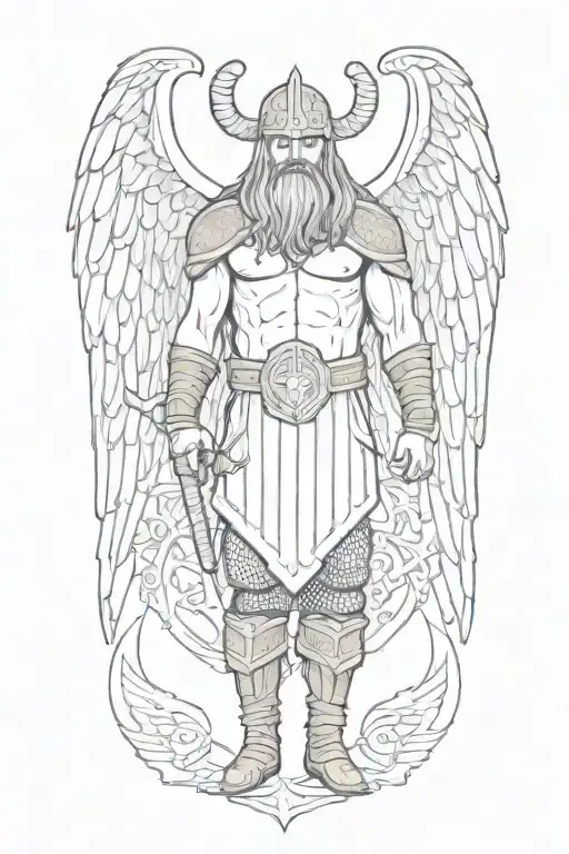 Viking With Wings Full Body Holding A Sign