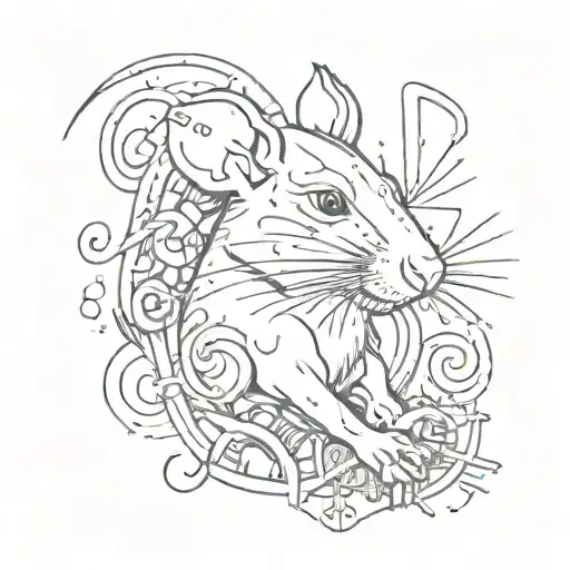 Tattoo Featuring A Psychedelic Rat Surrounded By Y2k Symbols