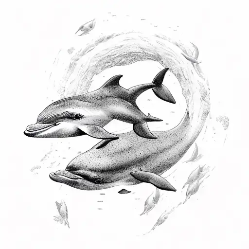 A Mermaid Sits On A Rock And 2 Dolphins On Either Side Of Her