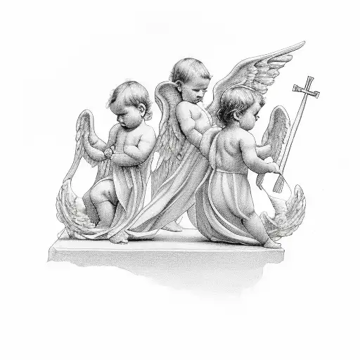 Three Baby Angels Like Greek Mitology Symbolic Love Faith And Hope