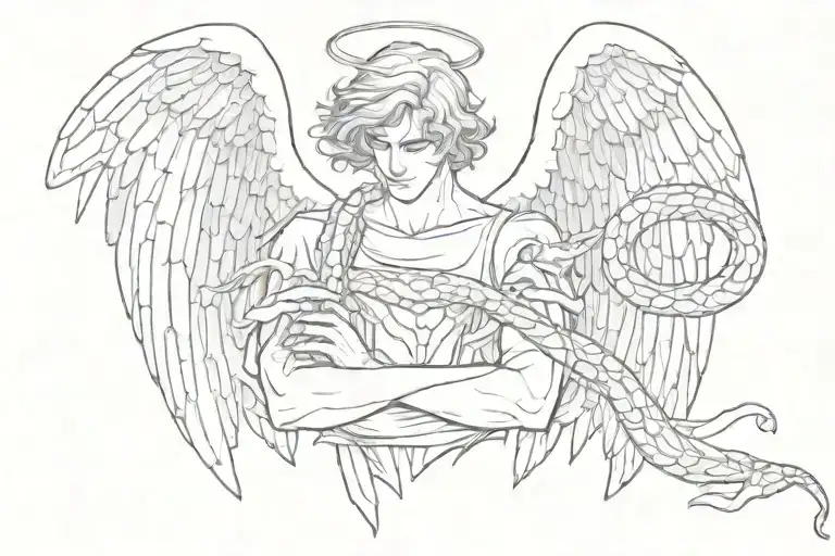 Angel Holding Two Snakes In His Hands