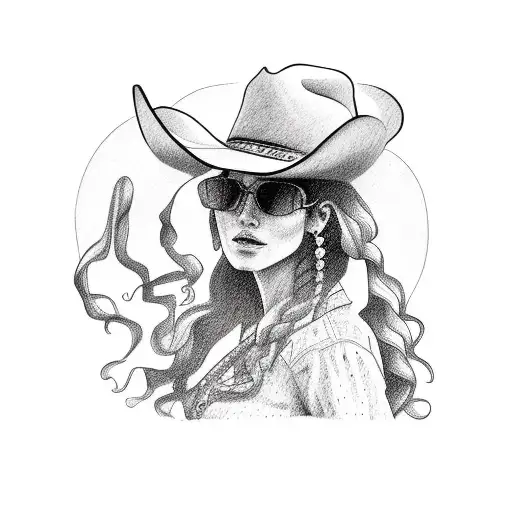 Cowgirl Long Curly Hair Cowgirl Hat Ridding A Horse Into Desert Sun Set