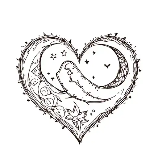 Heart Stitched And Moon