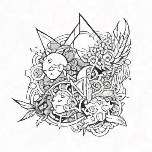 Combine Elements From Different Manga Series Into A Unique And Dynamic Collage Tattoo Design