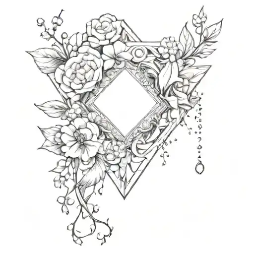 Backwards E With A Diamond Next To It And Flowers Surrounding It