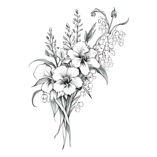 Wrap Tattoo With Carnations Iris Lily Of The Valley And Delphinium