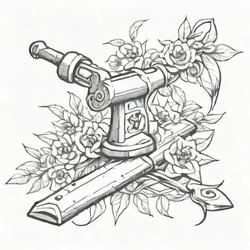 Combine Traditional Blacksmith Tools With Floral Elements In A Sketch Style