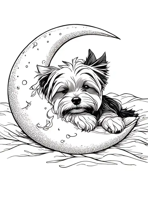 Yorkie Dog Sleeping In Waxing Crescent Moon
