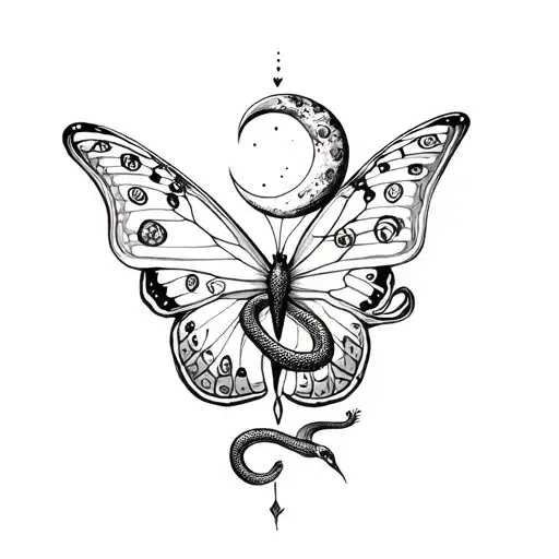Snake Inside A Butterfly And The Moon