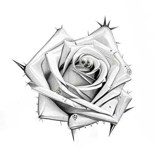 A Pink Triangle Entangled In The Spiked Stem Of A Rose Flower