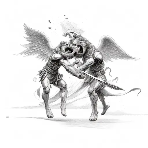 Cerberus Fighting An Angel