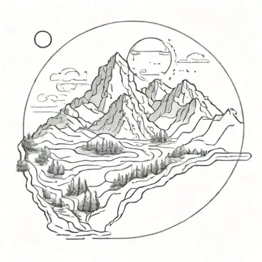 A Mountain Landscape Tattoo With A Hidden Map Of The World Integrated Into The Scenery