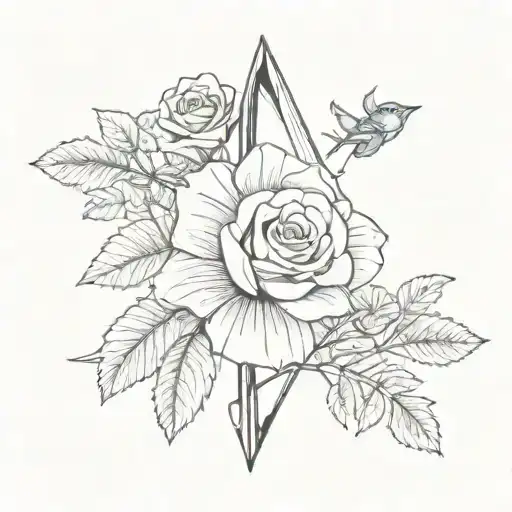 An Arrow With Red Rose And Blue Forget Me Not Flowers