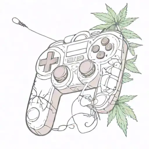 A Video Game Controller Intertwined With A Cannabis Plant And Music Notes