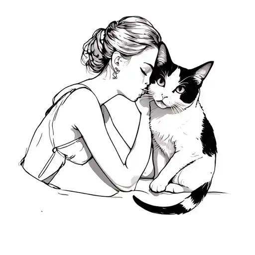 A Woman Kissing A Black And White Cat
