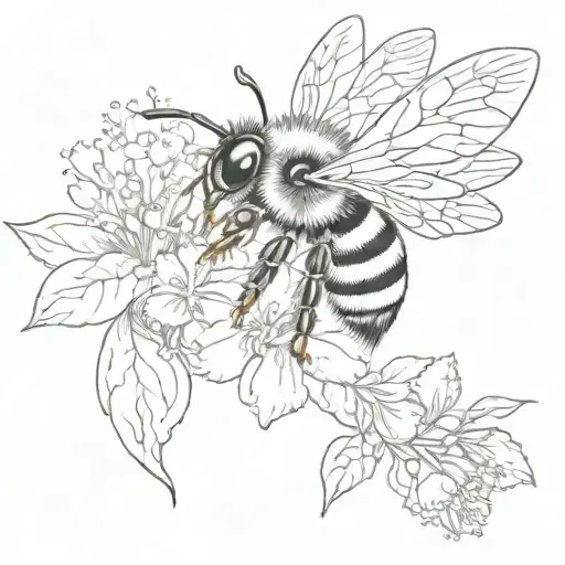 Small Cute Bumblebee With Flowers Aorund Aesthetic