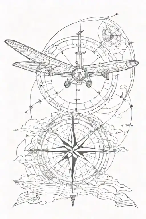 Map Compass Arrows Airplane Flying