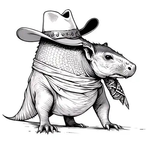 Armadillo With Cowboy Hat And Bandana Wrapped