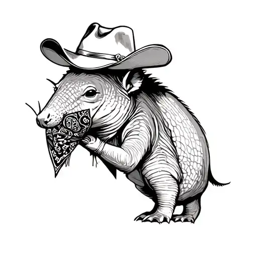 Armadillo With Cowboy Hat On Head And Bandana Mask Holding