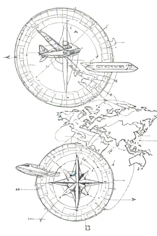 Map Overlayed On Compass With Arrows Small Airplane