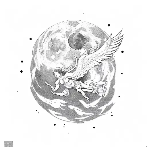 Icarus Falling With Full Moon