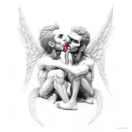 2 Male Angel And Demon Kissing
