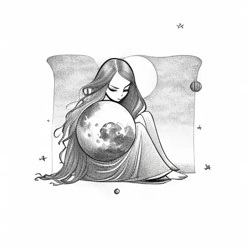 Girl Sitting In A Moon