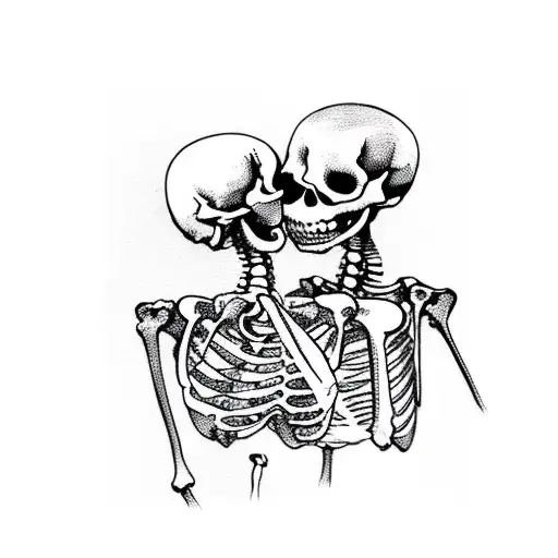 The Skeleton Is Kissing A Girl Who Is Standing With Her Back To Us