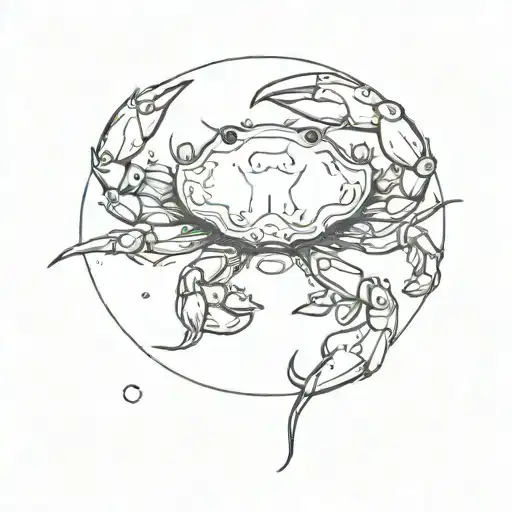 Small Crab With Wave Next To It And Tiny Moon In Corner