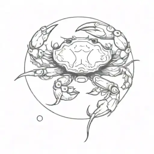 Small Crab With Wave Next To It And Tiny Moon In Corner