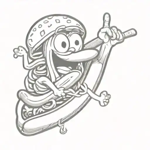 Hotdog Throwing A Shaka Sign Black And White Outline