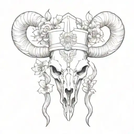 Aries Ram Skull With Floral Horns And A Nurse's Hat